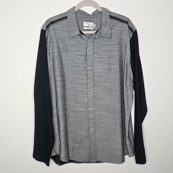 3.1 Phillip Lim Target Button Front Shirt 100% Cotton Black Gray Men's XL NWT - Picture 1 of 9